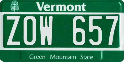 VT license plate ZOW657