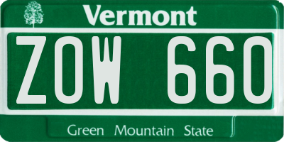 VT license plate ZOW660