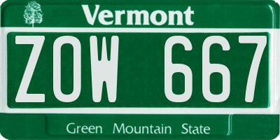 VT license plate ZOW667