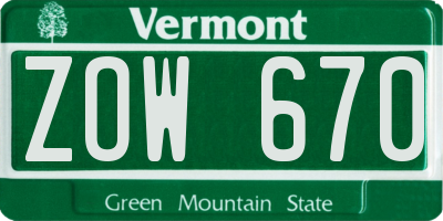 VT license plate ZOW670