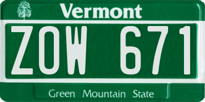 VT license plate ZOW671