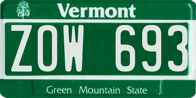 VT license plate ZOW693