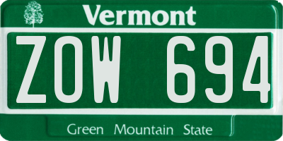VT license plate ZOW694