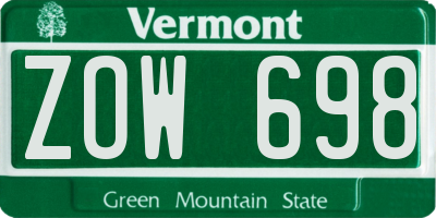 VT license plate ZOW698