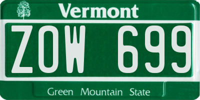 VT license plate ZOW699