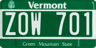 VT license plate ZOW701