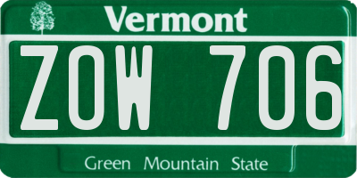 VT license plate ZOW706