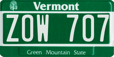 VT license plate ZOW707