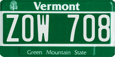 VT license plate ZOW708