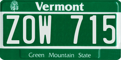 VT license plate ZOW715