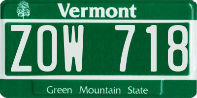 VT license plate ZOW718