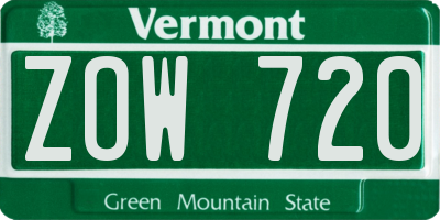 VT license plate ZOW720