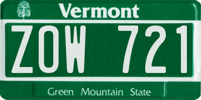 VT license plate ZOW721