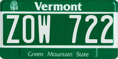 VT license plate ZOW722