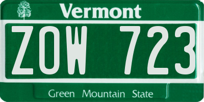 VT license plate ZOW723