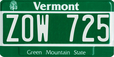VT license plate ZOW725