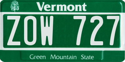 VT license plate ZOW727