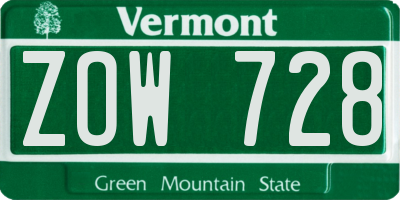 VT license plate ZOW728