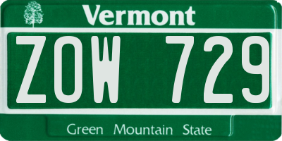 VT license plate ZOW729