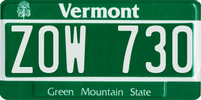 VT license plate ZOW730