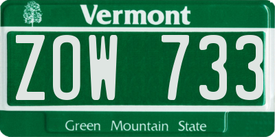 VT license plate ZOW733