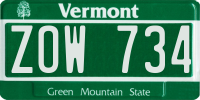 VT license plate ZOW734