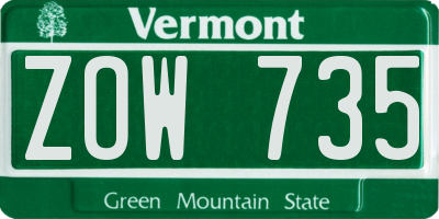 VT license plate ZOW735