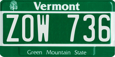 VT license plate ZOW736