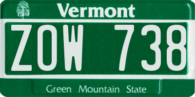 VT license plate ZOW738
