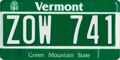 VT license plate ZOW741