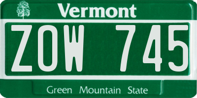 VT license plate ZOW745