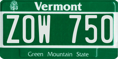 VT license plate ZOW750