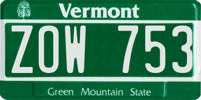 VT license plate ZOW753