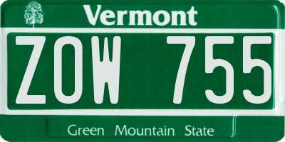 VT license plate ZOW755