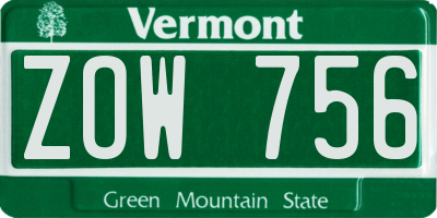 VT license plate ZOW756