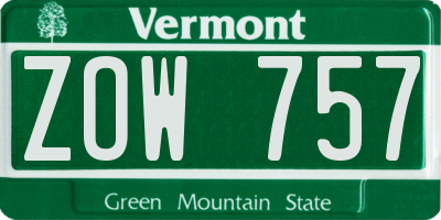 VT license plate ZOW757