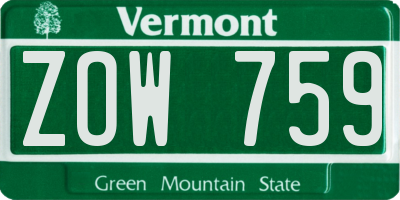 VT license plate ZOW759
