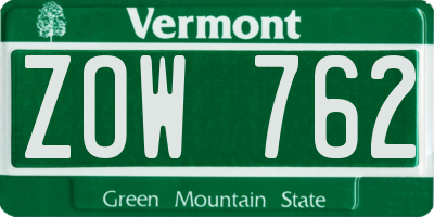 VT license plate ZOW762