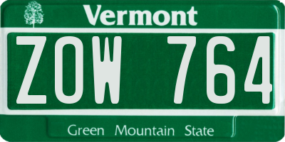 VT license plate ZOW764