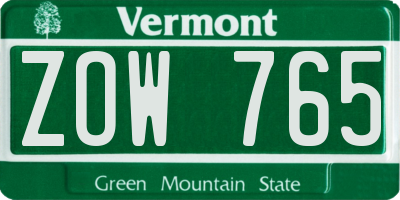 VT license plate ZOW765