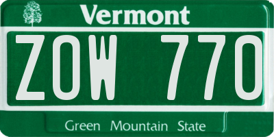 VT license plate ZOW770