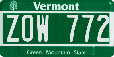VT license plate ZOW772