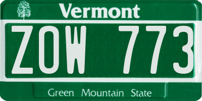 VT license plate ZOW773