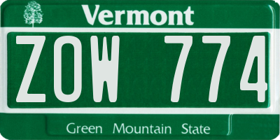 VT license plate ZOW774