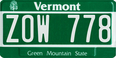 VT license plate ZOW778
