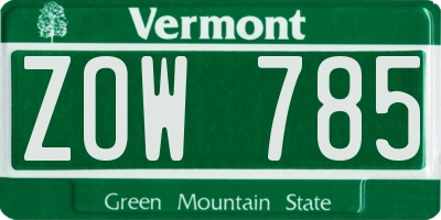 VT license plate ZOW785