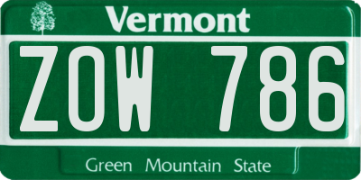 VT license plate ZOW786