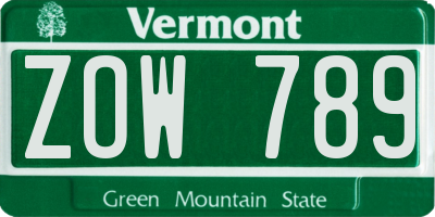 VT license plate ZOW789