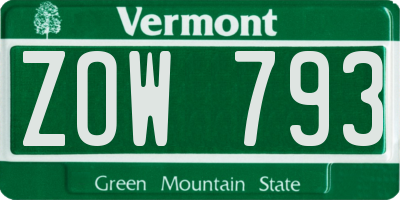 VT license plate ZOW793