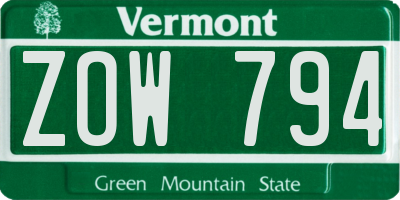 VT license plate ZOW794
